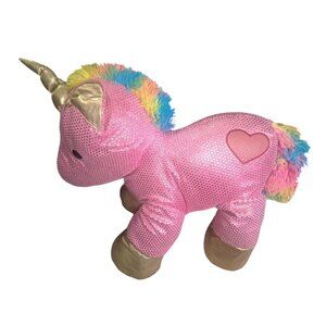 Hug Me Hot Pink Sparkle Unicorn Plush with Gold Feet 10" - Rainbow Mane - (Flaw)